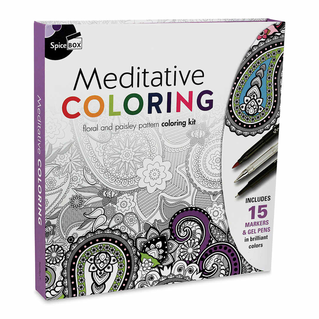 Open in modal - SpiceBox Sketch Plus Deluxe Meditative Adult Coloring Kit (Front of packaging, Angled view)
