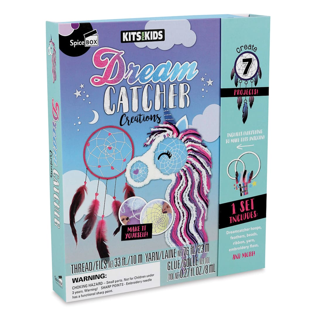Open in modal - SpiceBox Kits for Kids Dreamcatcher Creations Kit (Front of packaging, Angled)