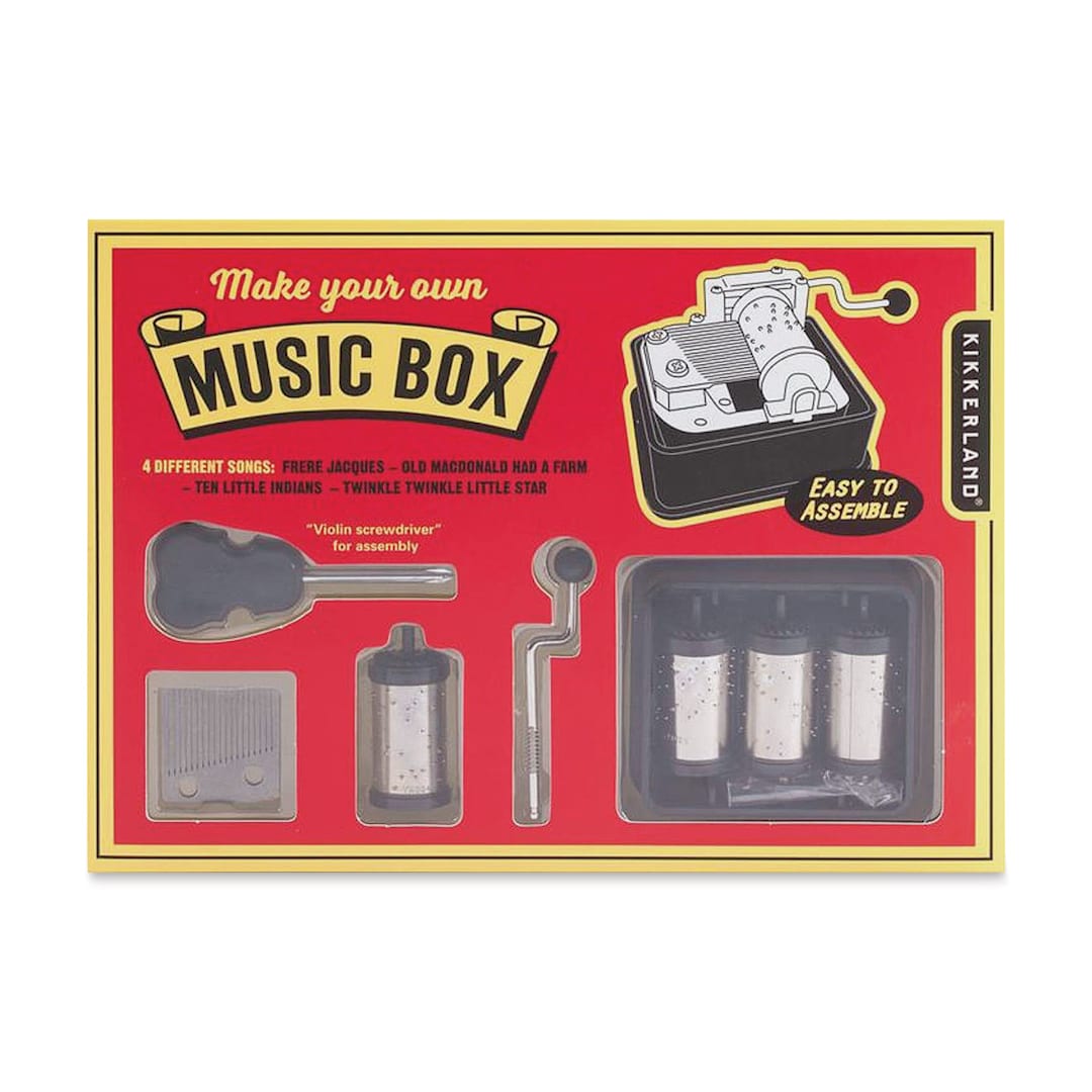 Open in modal - Kikkerland Make Your Own Music Box Kit (Front of packaging)