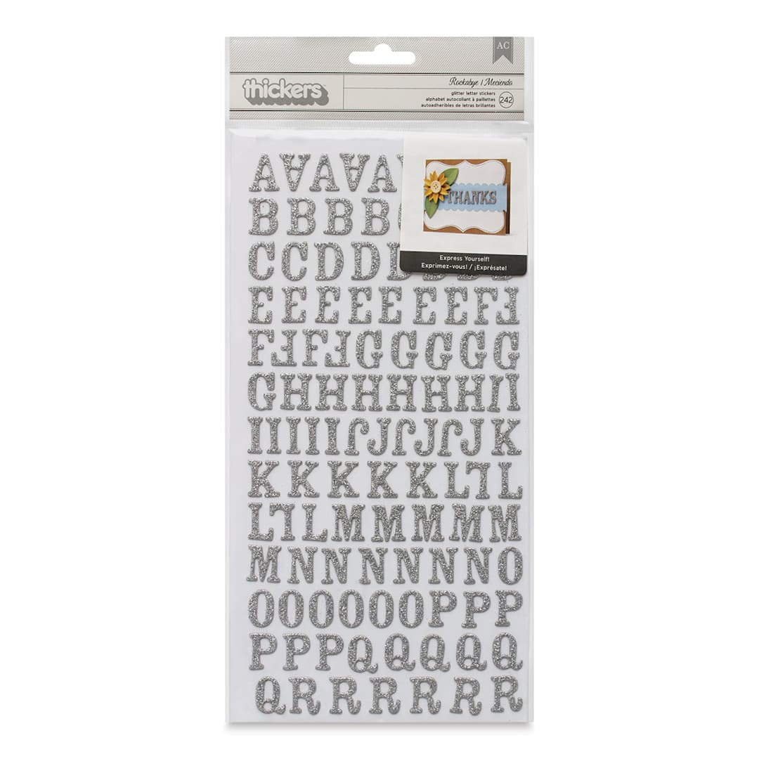 Open in modal - American Crafts Thickers Glitter Letter Sticker Sheets - Silver (Front of packaging)