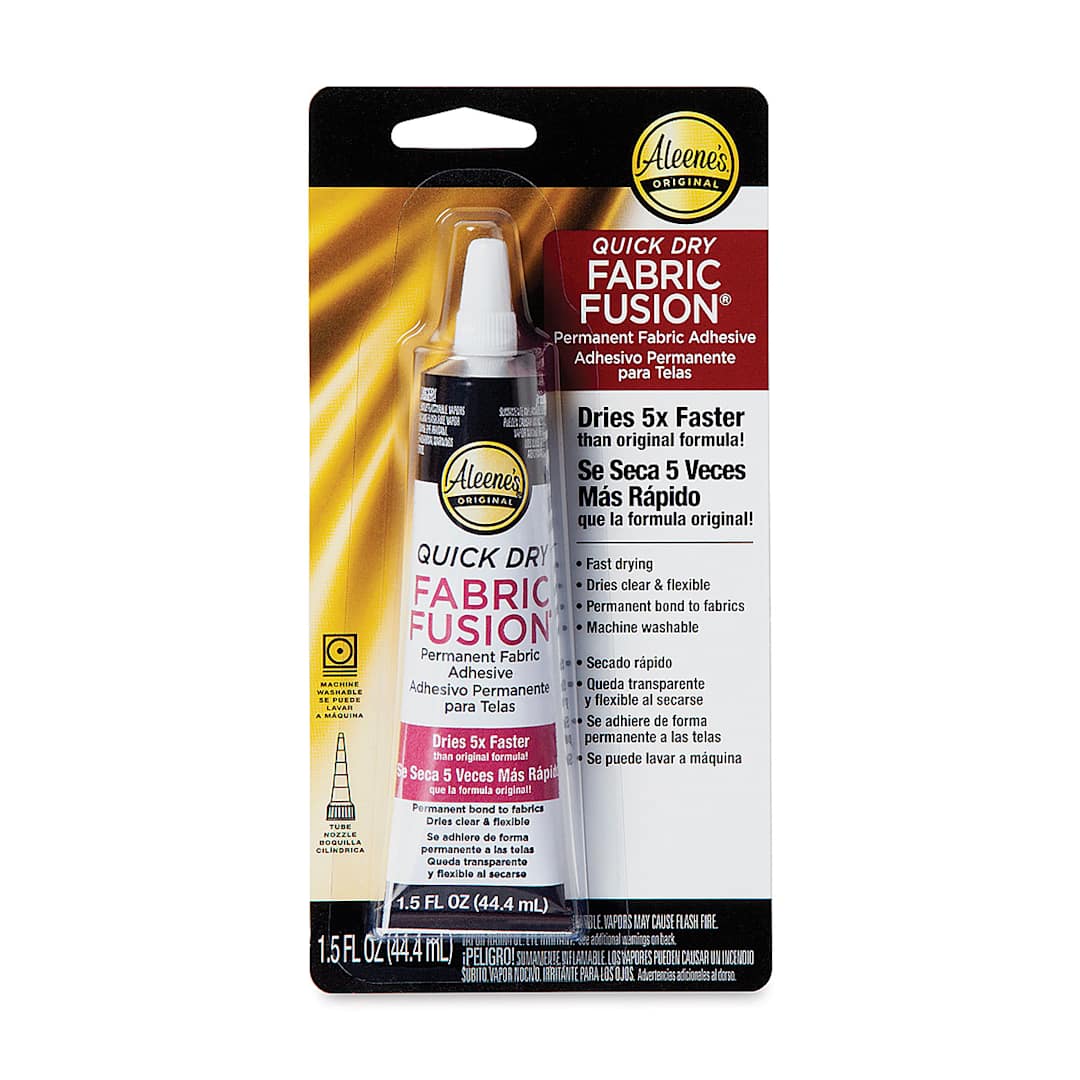 Open in modal - Aleene's Fabric Fusion Permanent Fabric Adhesive - Front of blister package of 1.5 oz tube