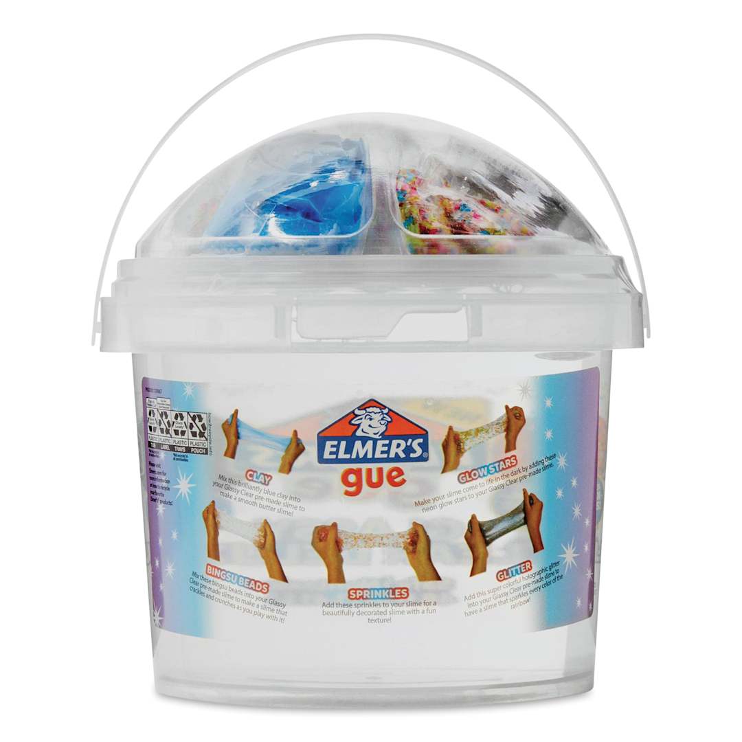 Open in modal - Elmer’s Gue Premade Slime - Glassy Clear Deluxe Bucket with Mix-Ins, 3 lb, Front of Package