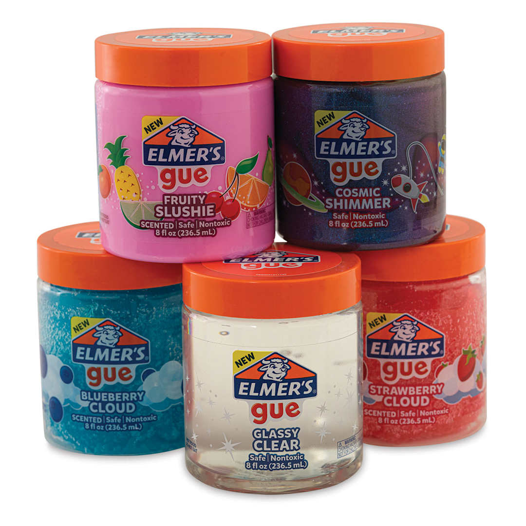 Open in modal - Elmer's Gue Premade Slime - Several 8 oz Jars shown stacked