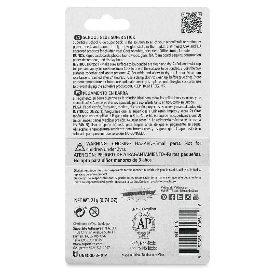 Open in modal - Supertite School Glue Super Stick, 0.74 oz, Back Of Package