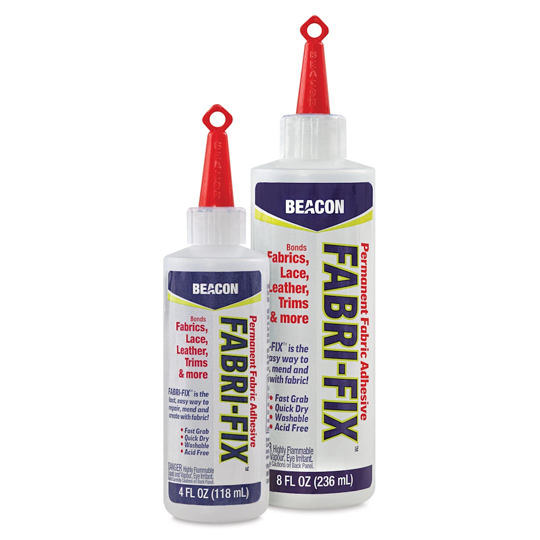 Open in modal - Beacon Fabri-Fix Permanent Adhesive, two bottles of difference ounces next to each other