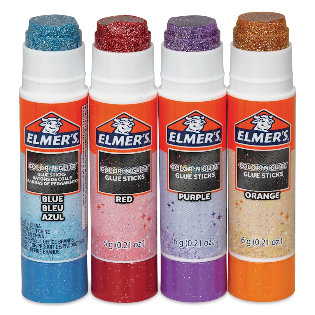 Open in modal - Elmer's Color n Glitz Glitter Glue Sticks - 6 g, Pkg of 4 - with caps removed