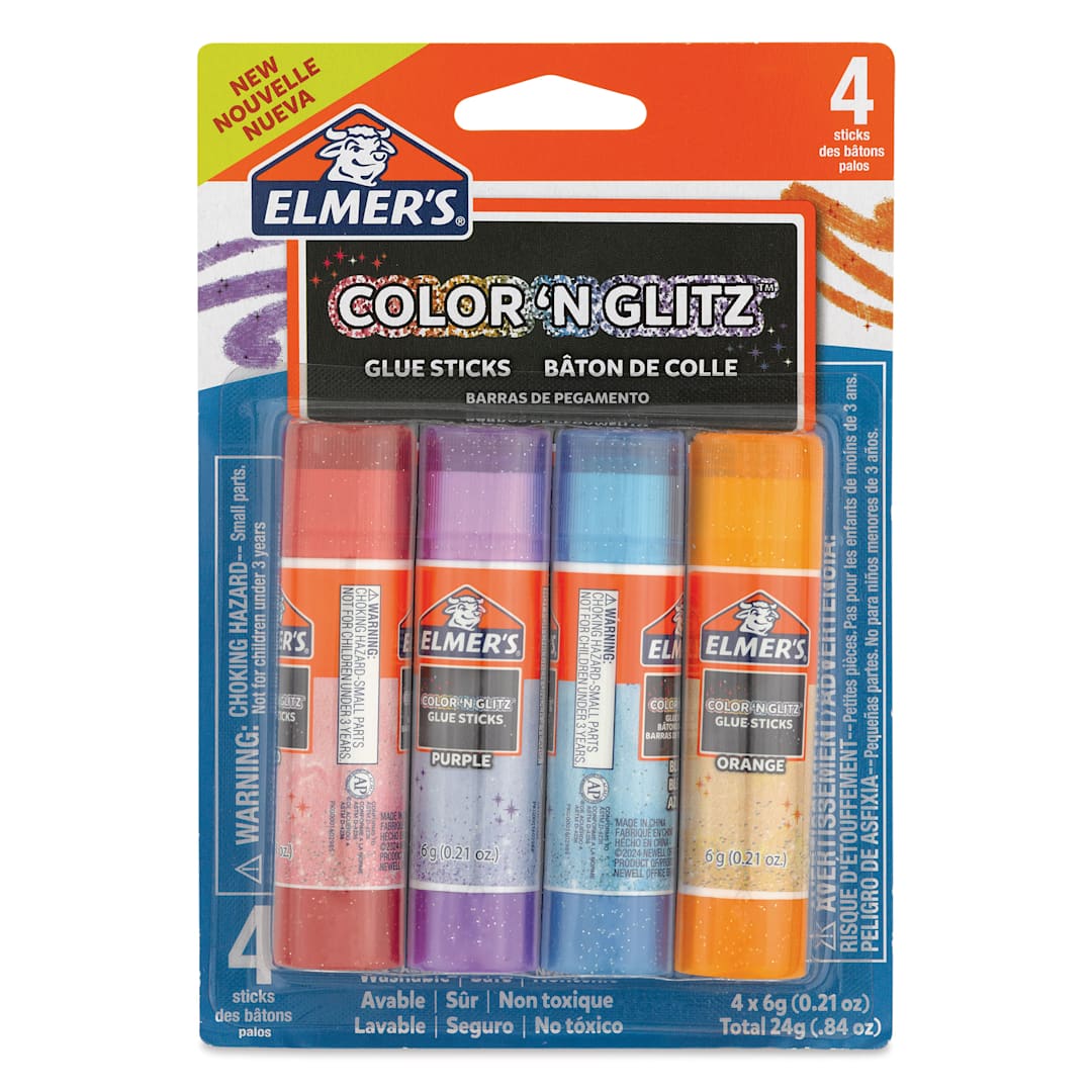 Open in modal - Elmer's Color n Glitz Glitter Glue Sticks - 6 g, Pkg of 4 - front of packaging
