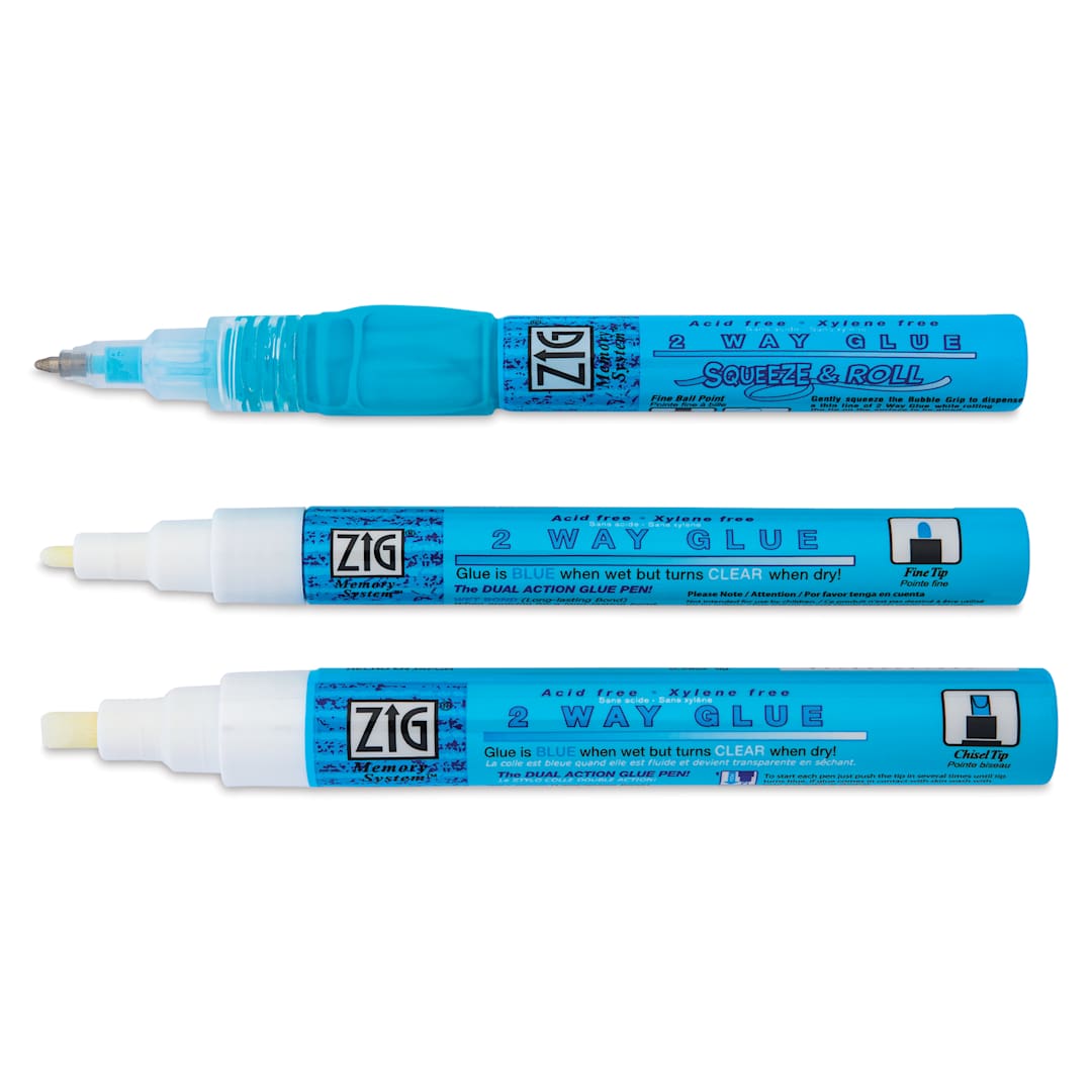 Open in modal - Kuretake Zig 2 Way Glue Pen - Assorted Sizes, Set of 3 - with caps removed