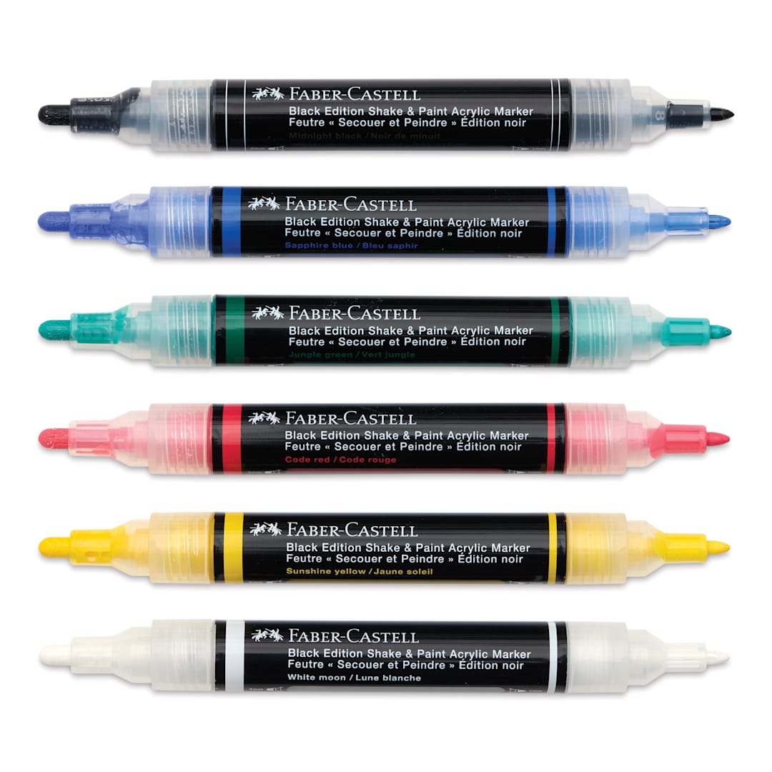 Open in modal - Faber-Castell Black Edition Twin Acrylic Marker - Classic Colors, Set of 6, cap off