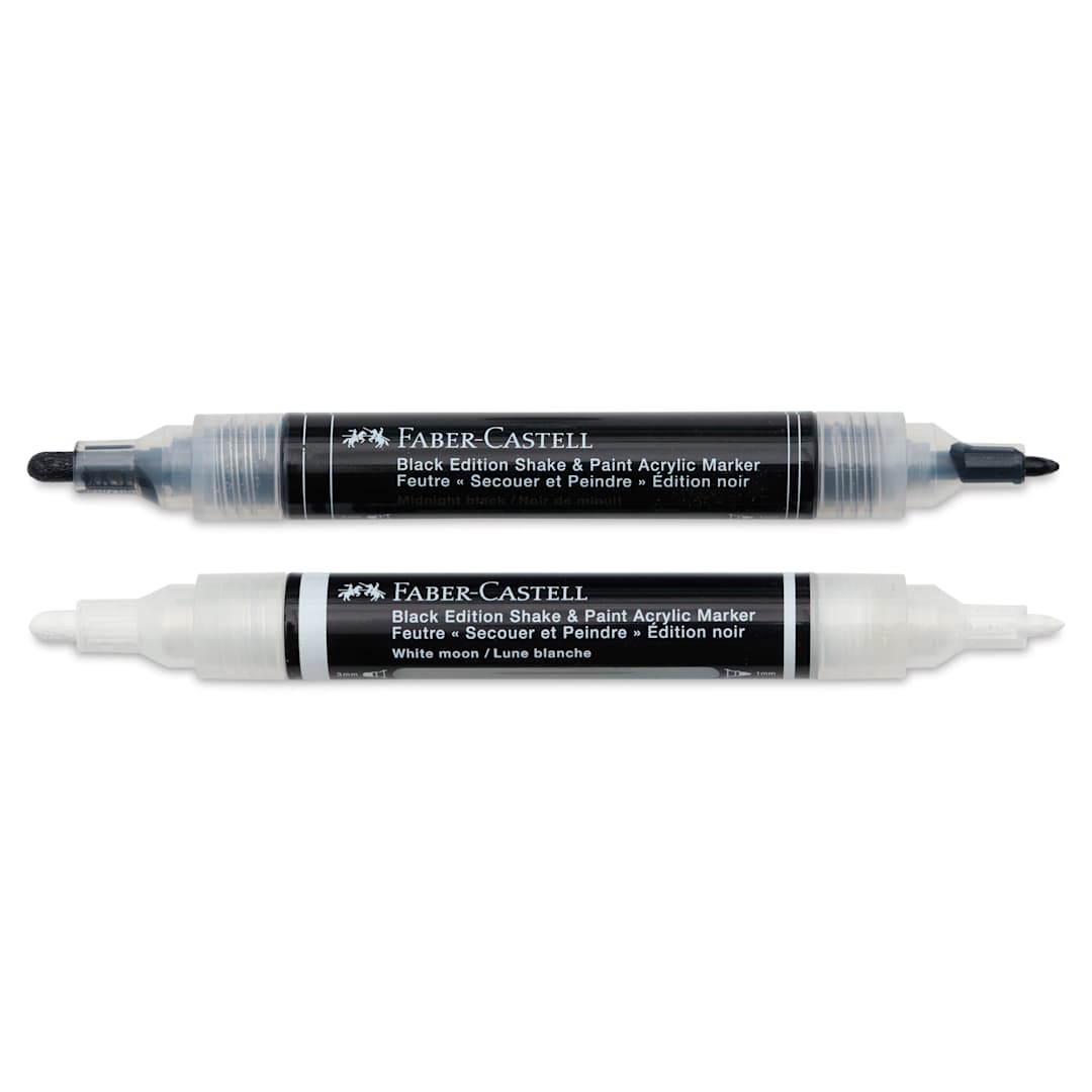 Open in modal - Faber-Castell Black Edition Twin Acrylic Marker - Black and White, Set of 2, caps off