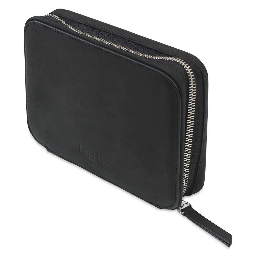 Open in modal - Endless Companion 10 Pen Pouch - Black, pen case closed standing