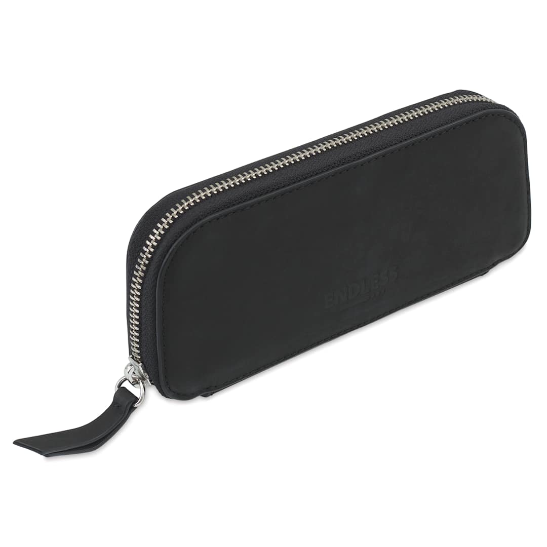 Open in modal - Endless Companion 3 Pen Pouch - Black, pen case closed standing