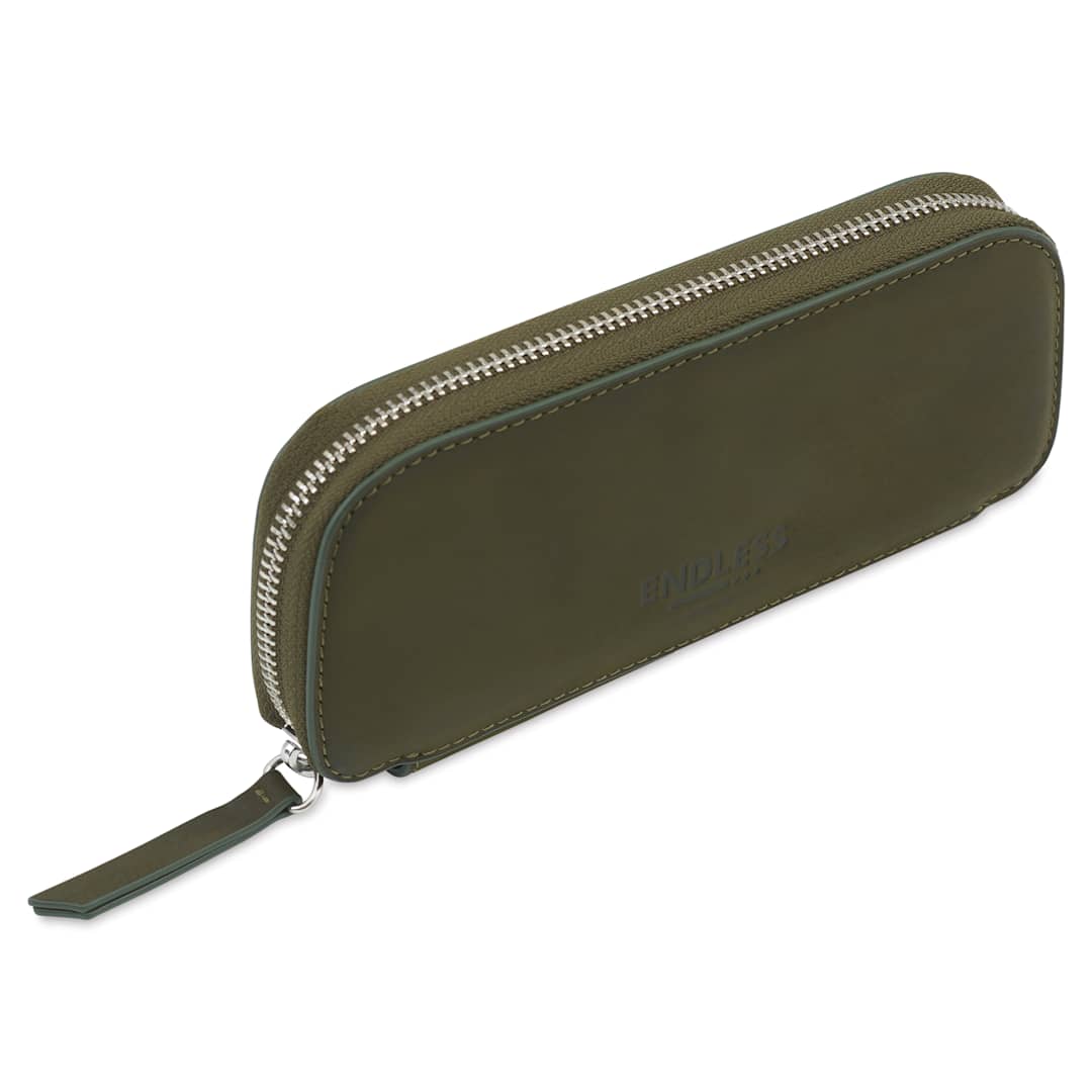 Open in modal - Endless Companion 3 Pen Pouch - Green, pen case closed standing