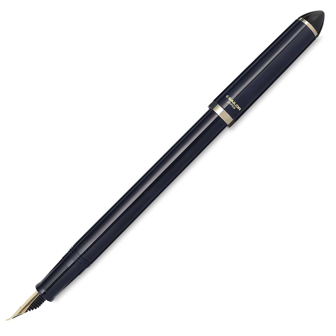 Open in modal - Sailor Fude De Mannen Fountain Pen - Dark Blue, 40 Degree Nib, cap off