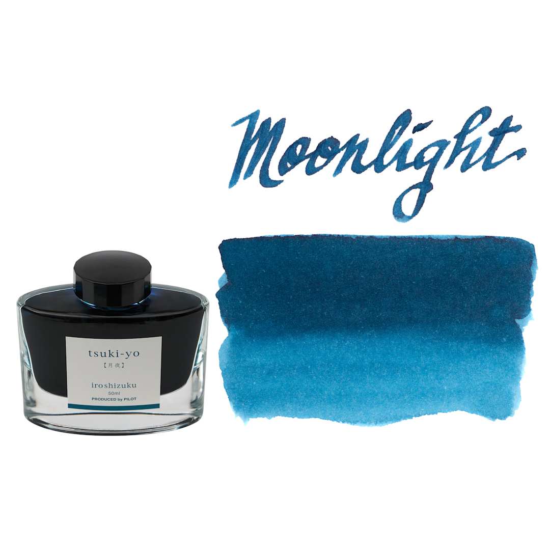 Open in modal - Pilot Iroshizuku Fountain Pen Ink - Moonlight (Tsuki-yo), swatch and bottle