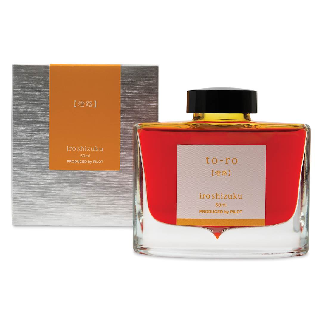 Open in modal - Pilot Iroshizuku Fountain Pen Ink - Warm Lantern (To-ro), 50 ml, packaging and bottle