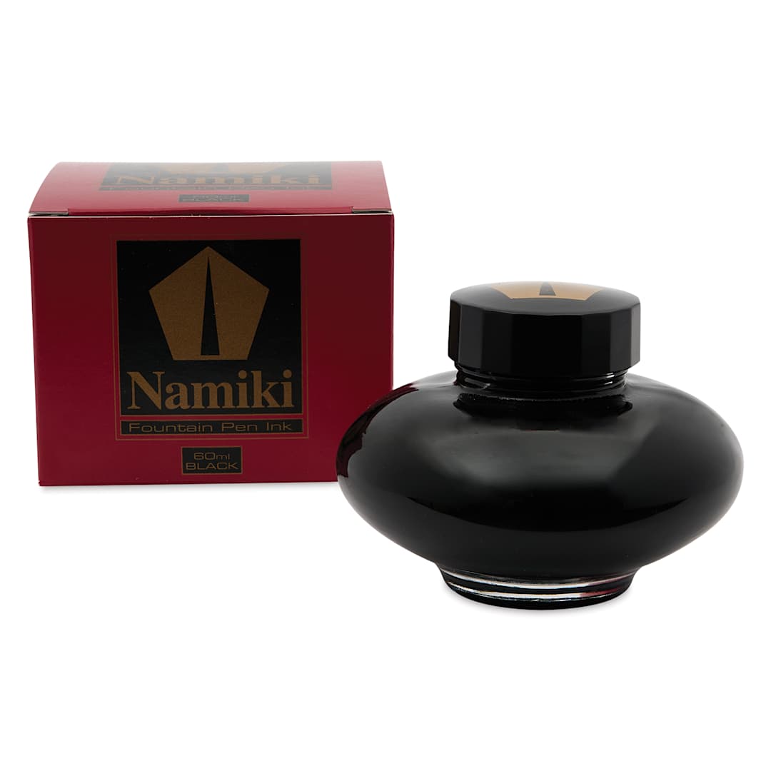 Open in modal - Pilot Namiki Fountain Pen Ink - Black, 60 ml, packaging and bottle