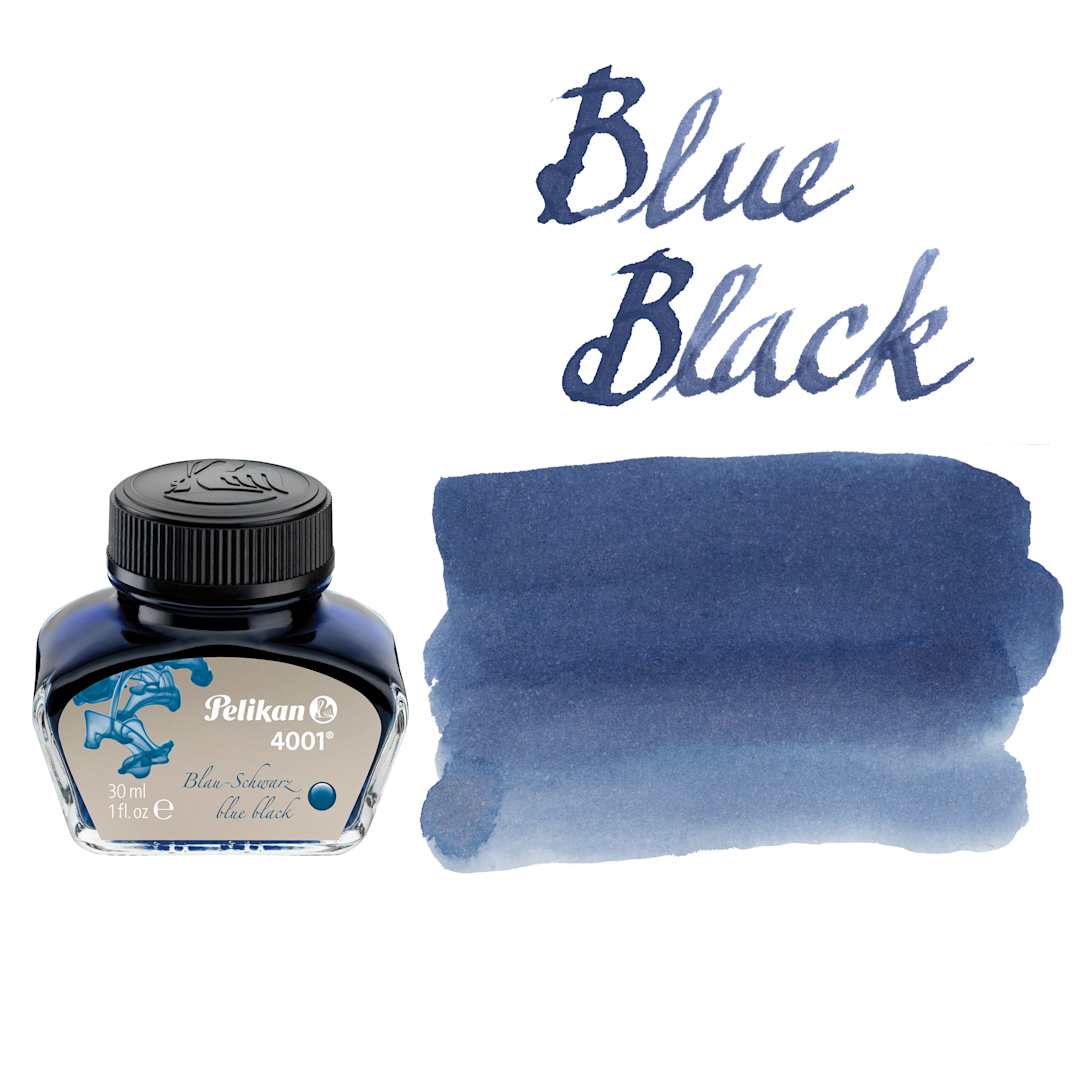 Open in modal - Pelikan 4001 Fountain Pen Ink - Blue Black, bottle and swatch