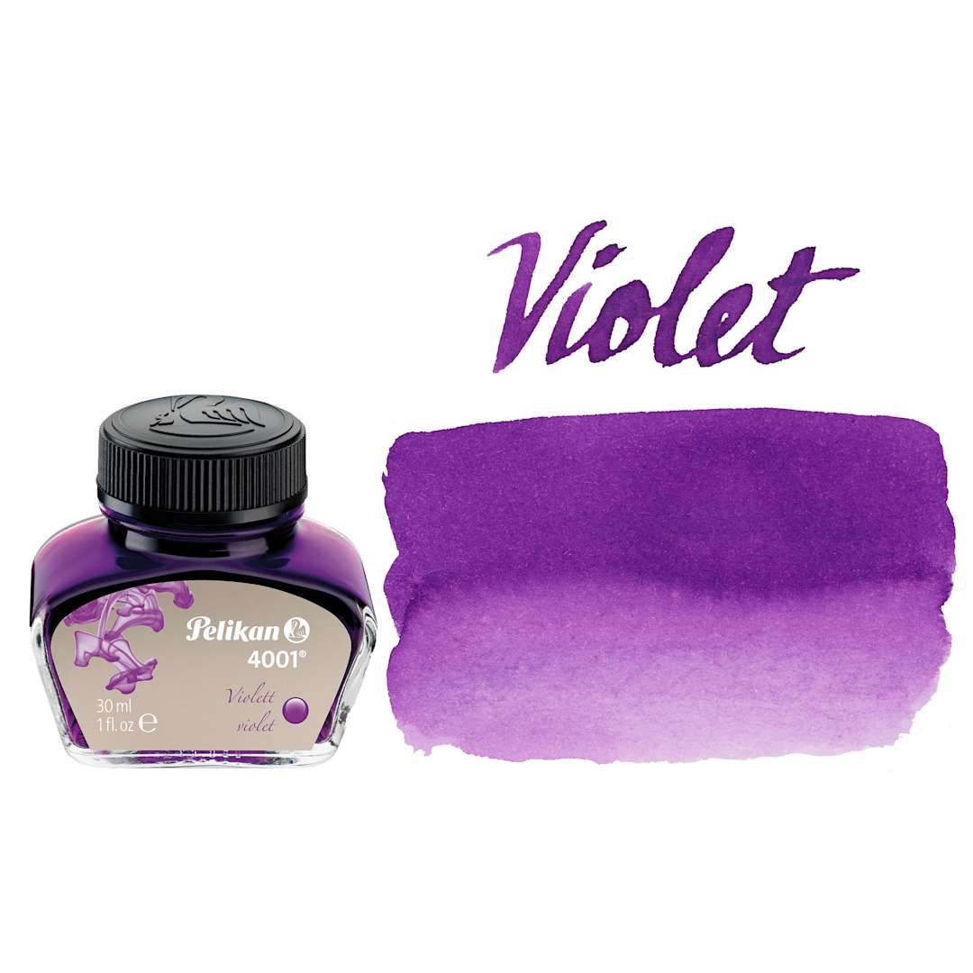 Open in modal - Pelikan 4001 Fountain Pen Ink - Violet, bottle and swatch