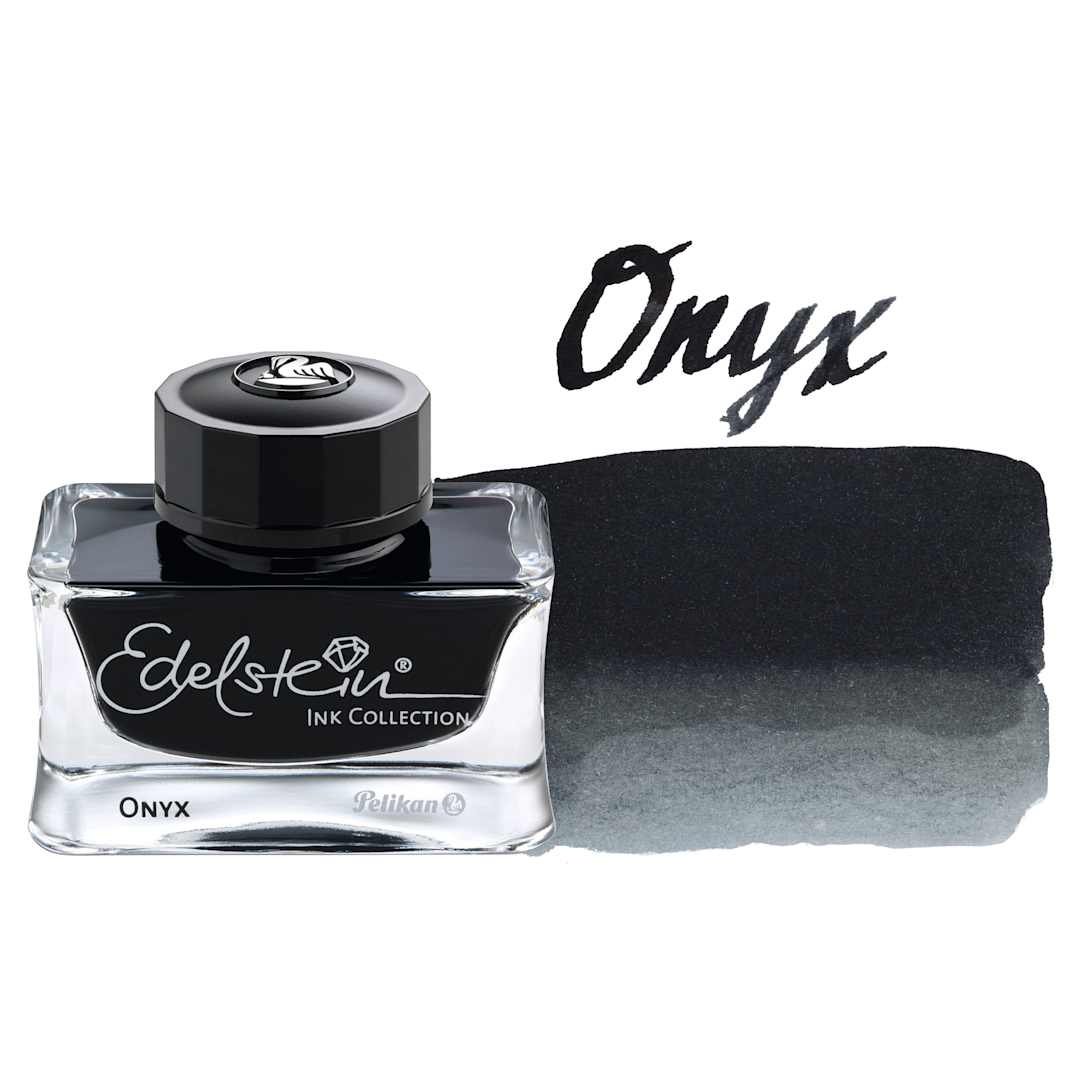Open in modal - Pelikan Edelstein Fountain Pen Ink - Onyx, 50 ml, bottle and swatch