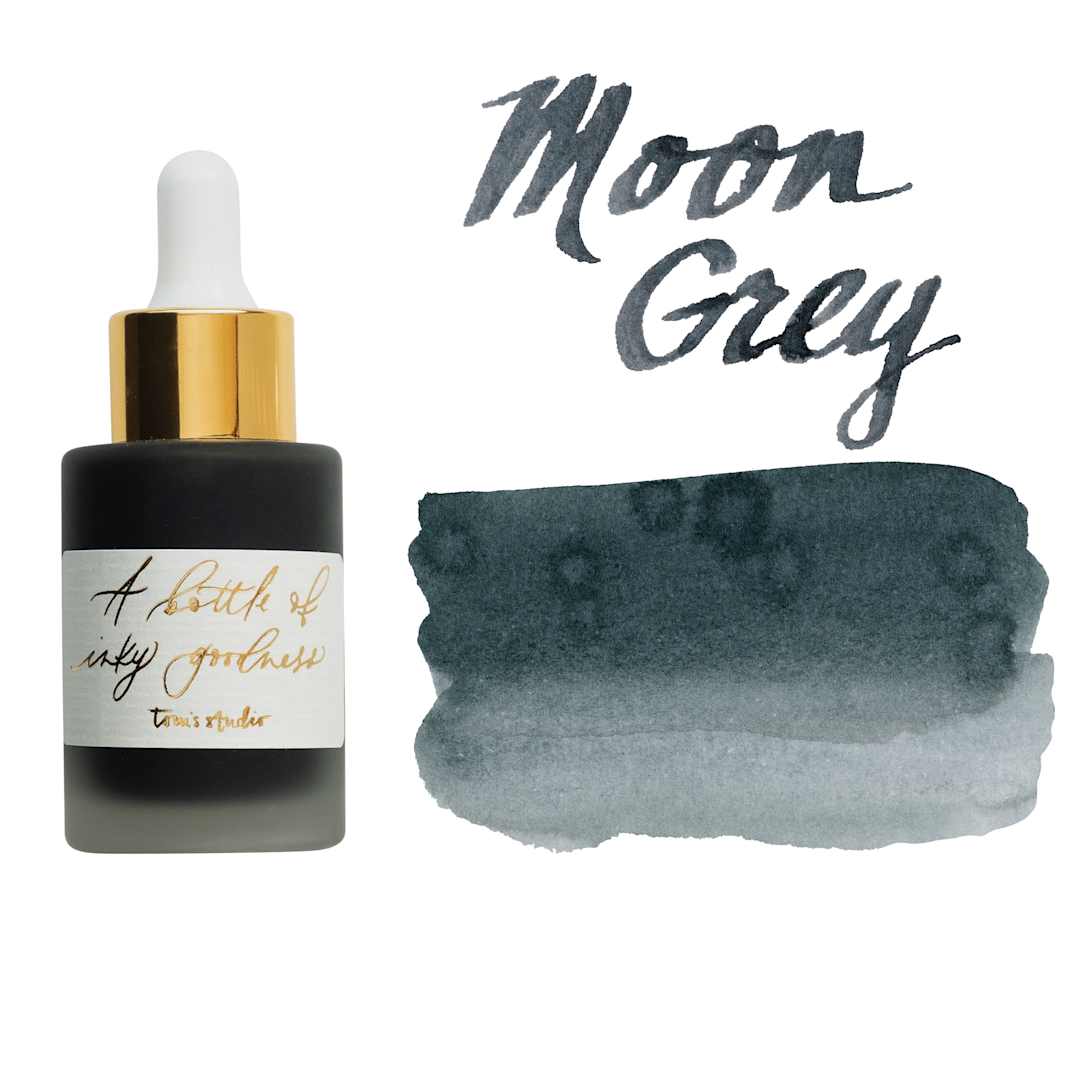 Open in modal - Tom's Studio Calligraphy Ink - Moon Grey, 30 ml bottle with swatch