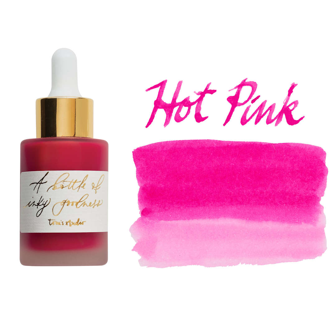 Open in modal - Tom's Studio Calligraphy Ink - Hot Pink, 30 ml bottle with swatch