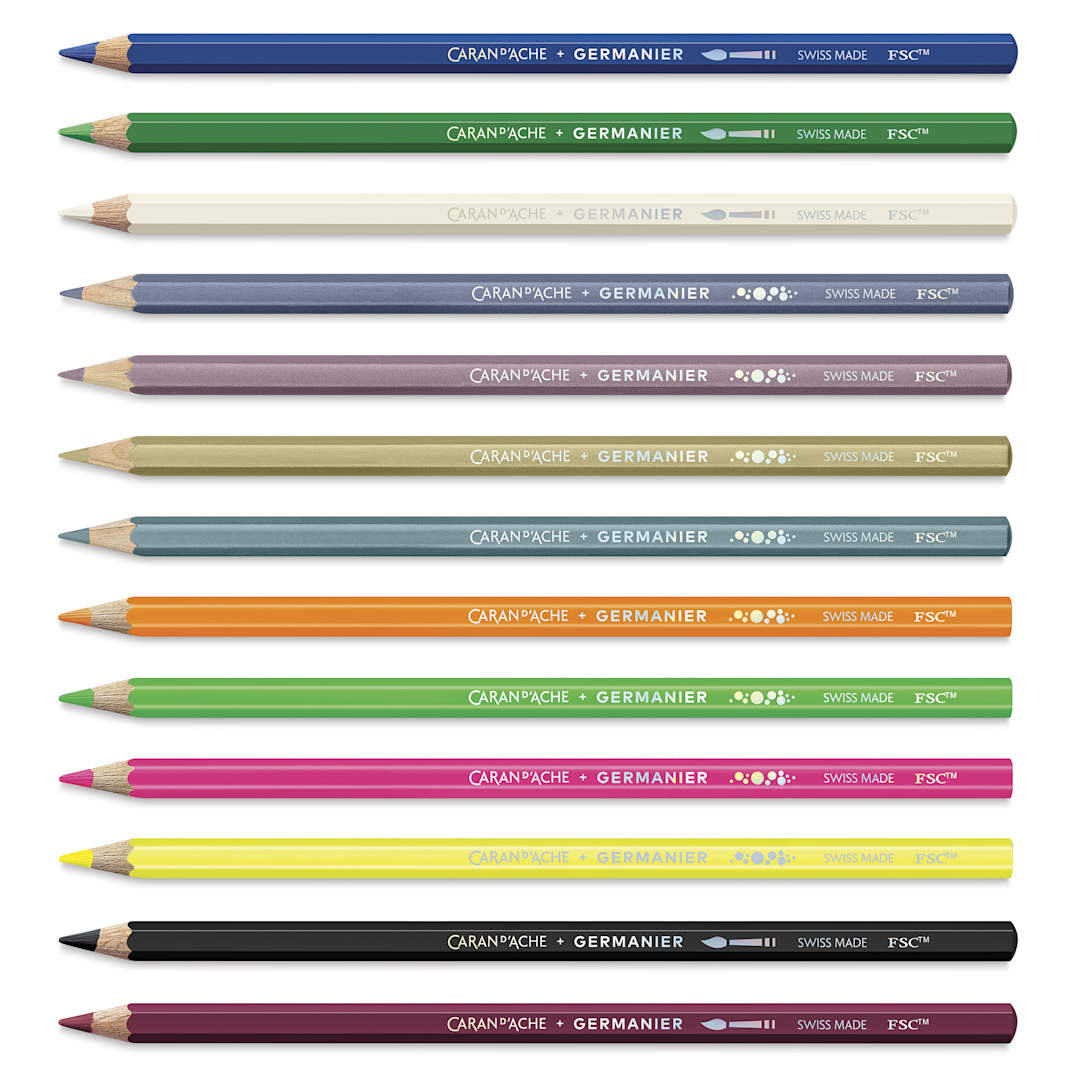 Open in modal - Caran d'Ache Germanier Creative Color Pencils - Limited Edition, Set of 13, laid out