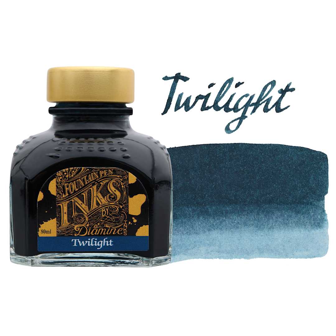 Open in modal - Diamine Fountain Pen Ink - Twilight, 80 ml bottle with swatch