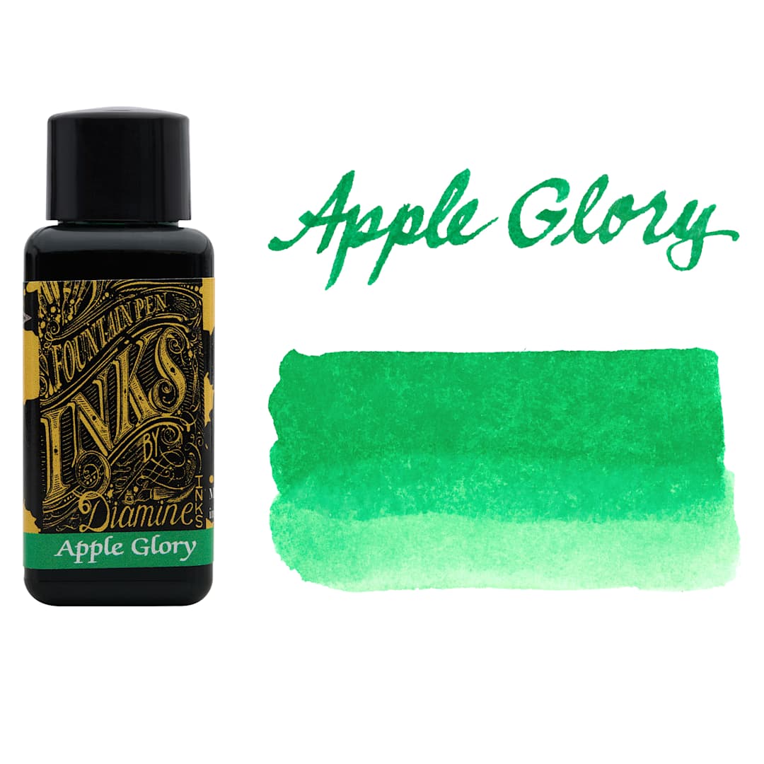Open in modal - Diamine Fountain Pen Ink - Apple Glory, 30 ml bottle with swatch