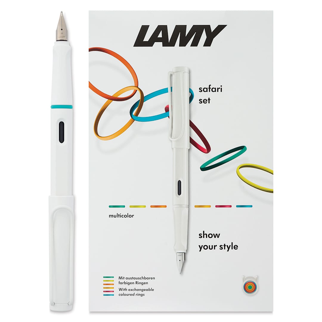 Open in modal - Lamy Safari Multi Ring Fountain Pen Set - White, Medium Nib, uncapped