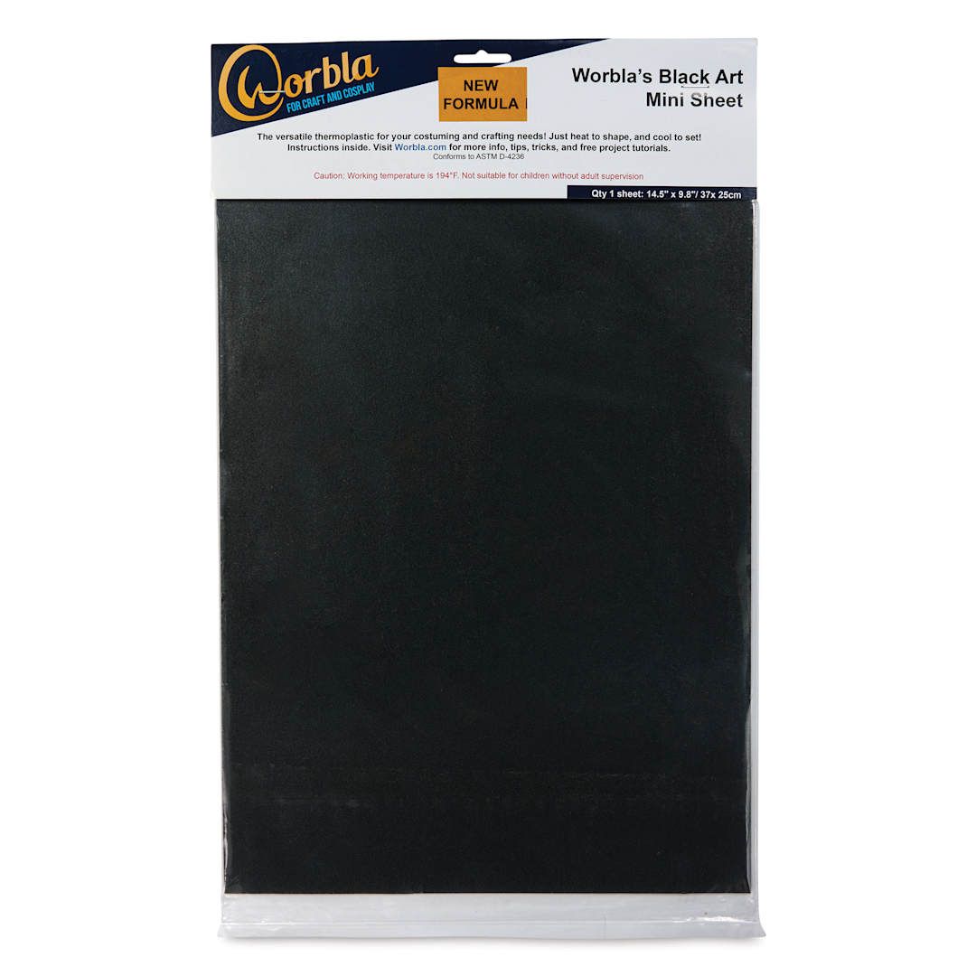 Open in modal - Worbla Black Art 2.0 Thermoplastic Sheet - Mini, 15-1/2" x 9-4/5" front of packaging