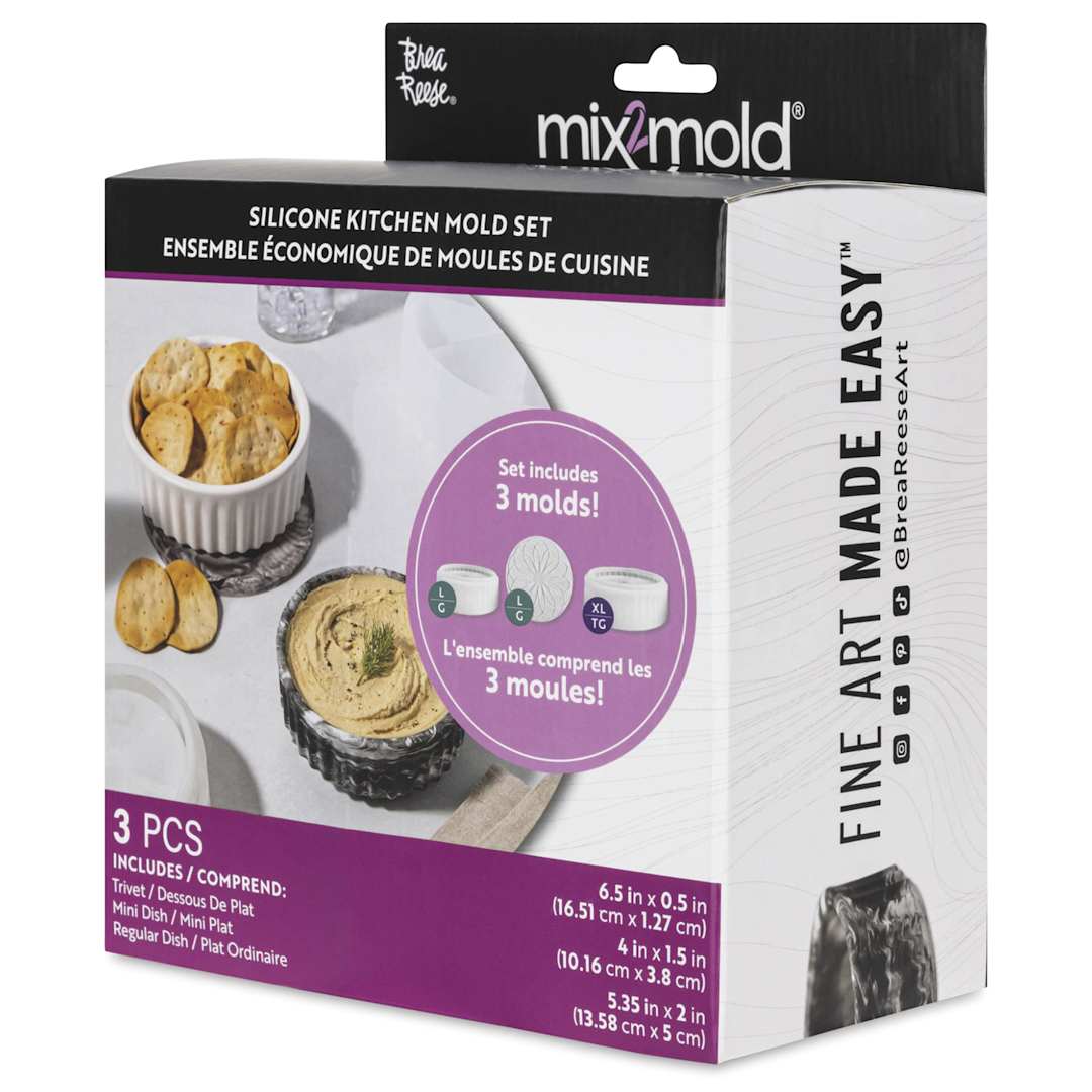Open in modal - Brea Reese Mix2Mold Silicone Kitchen Molds - Set of 3 - front of packaging, angled