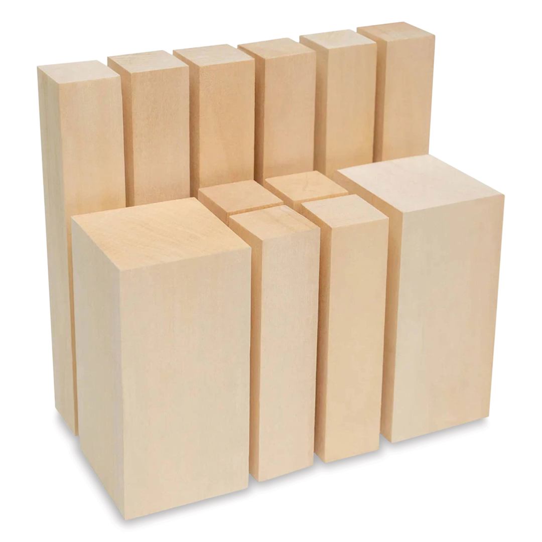 Open in modal - BeaverCraft Basswood Carving Block Set - Pkg of 12, Assorted Sizes