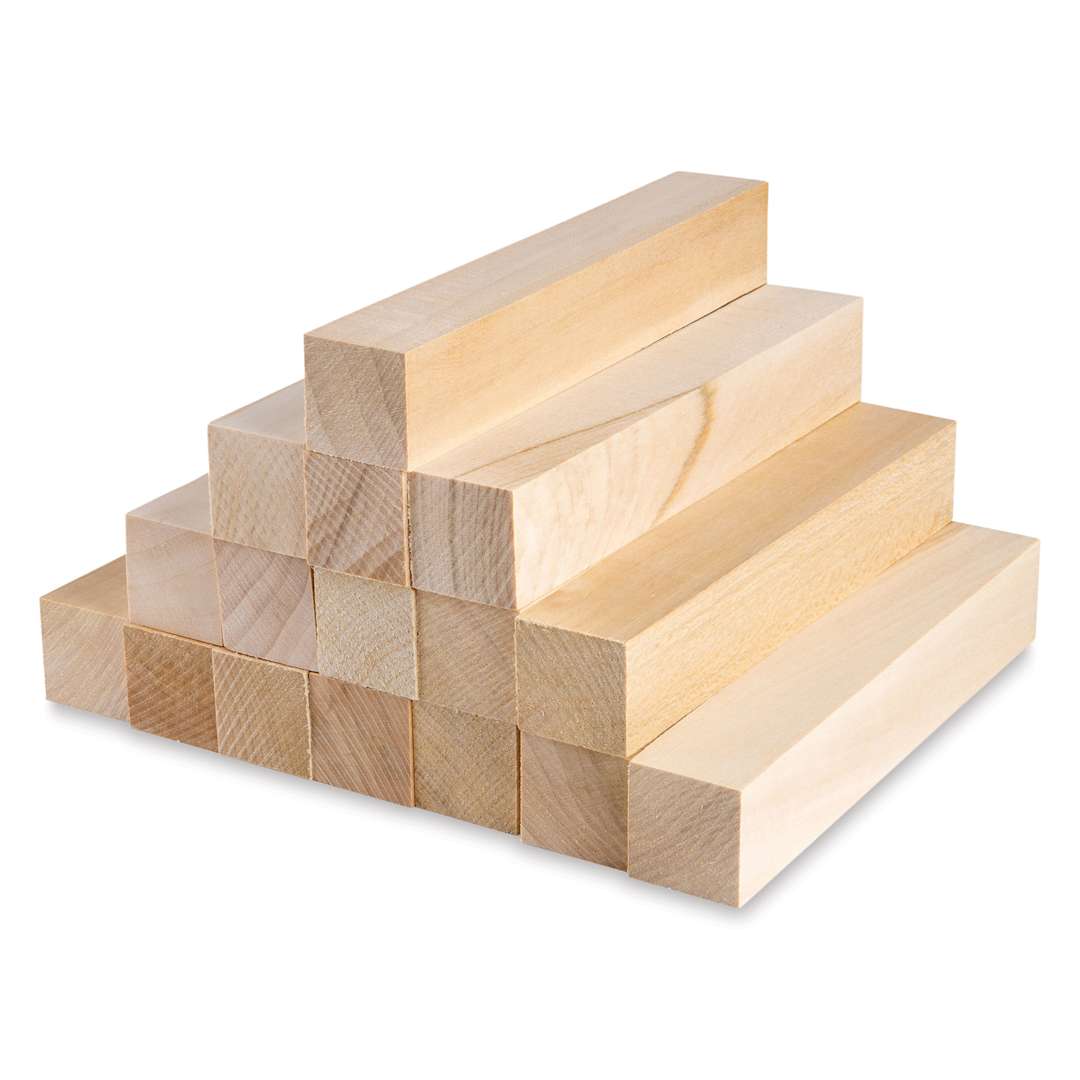 Open in modal - BeaverCraft Basswood Carving Block Set - Pkg of 16, 1" x 1" x 6" Blocks