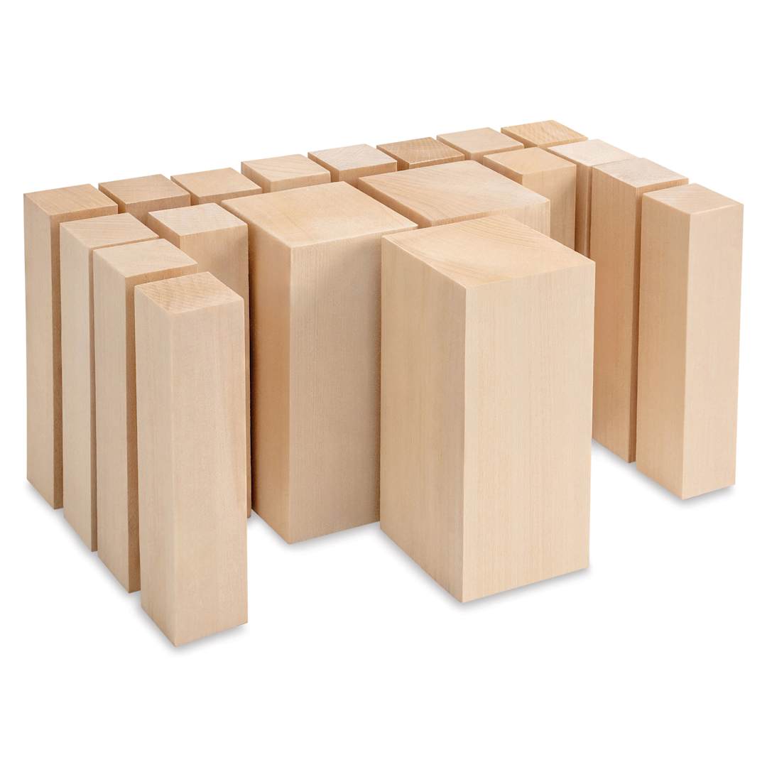 Open in modal - BeaverCraft Basswood Carving Block Set - Pkg of 19, Assorted Sizes