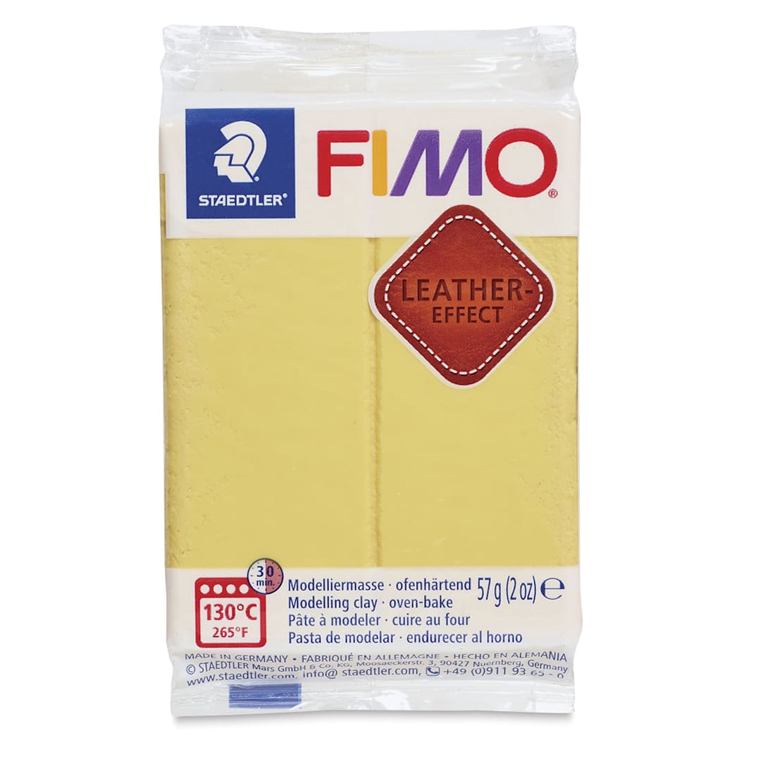 Open in modal - Staedtler Fimo Leather Effect Clay - Saffron Yellow, 2 oz - front of packaging