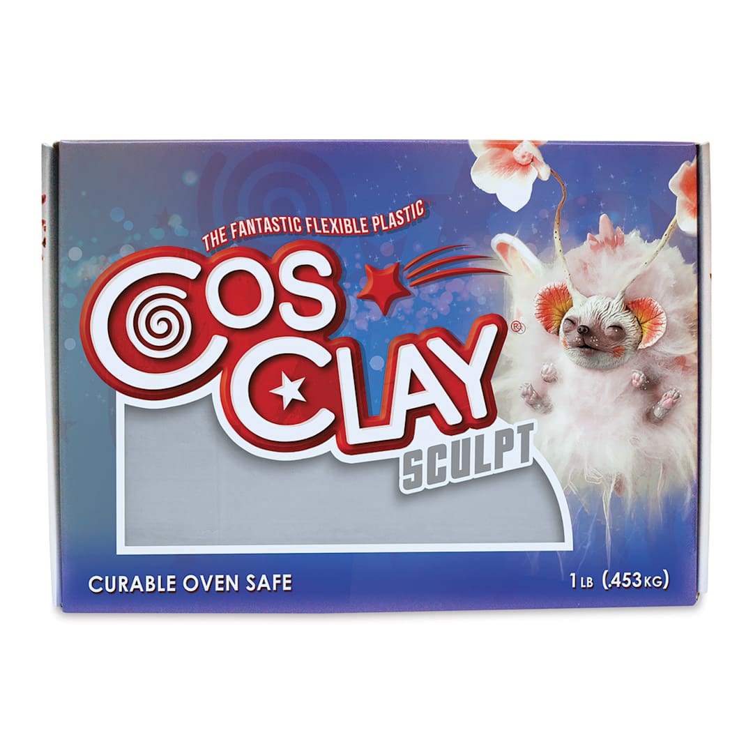Open in modal - Cosclay Sculpt Flexible Polymer Clay - Gray, Soft, 1 lb (front of package)