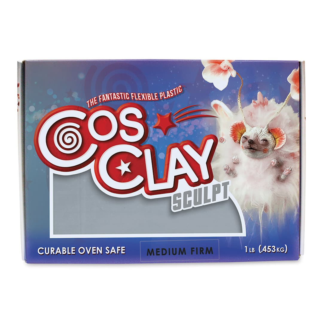 Open in modal - Cosclay Sculpt Flexible Polymer Clay - Gray, Medium Firm, 1 lb (front of package)