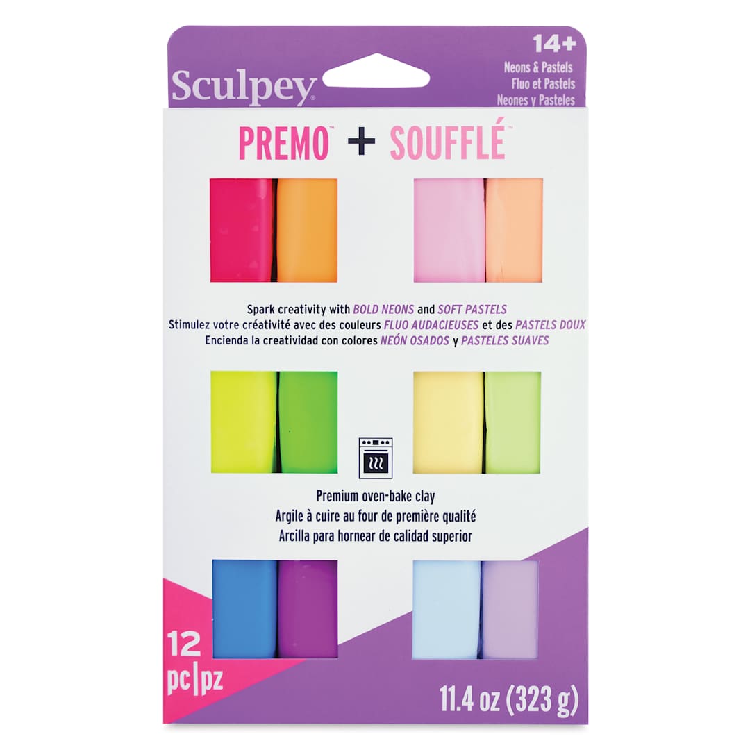 Open in modal - Sculpey Premo and Souffle Multipack - Neons and Pastels, Set of 12 front of packaging