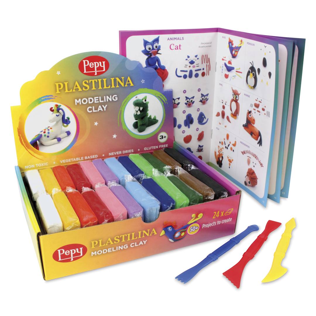 Open in modal - Pepy Plastilina Modeling Clay - Assorted Colors, 1.4 oz, Pkg of 24 w/ Tutorial Book and Tools