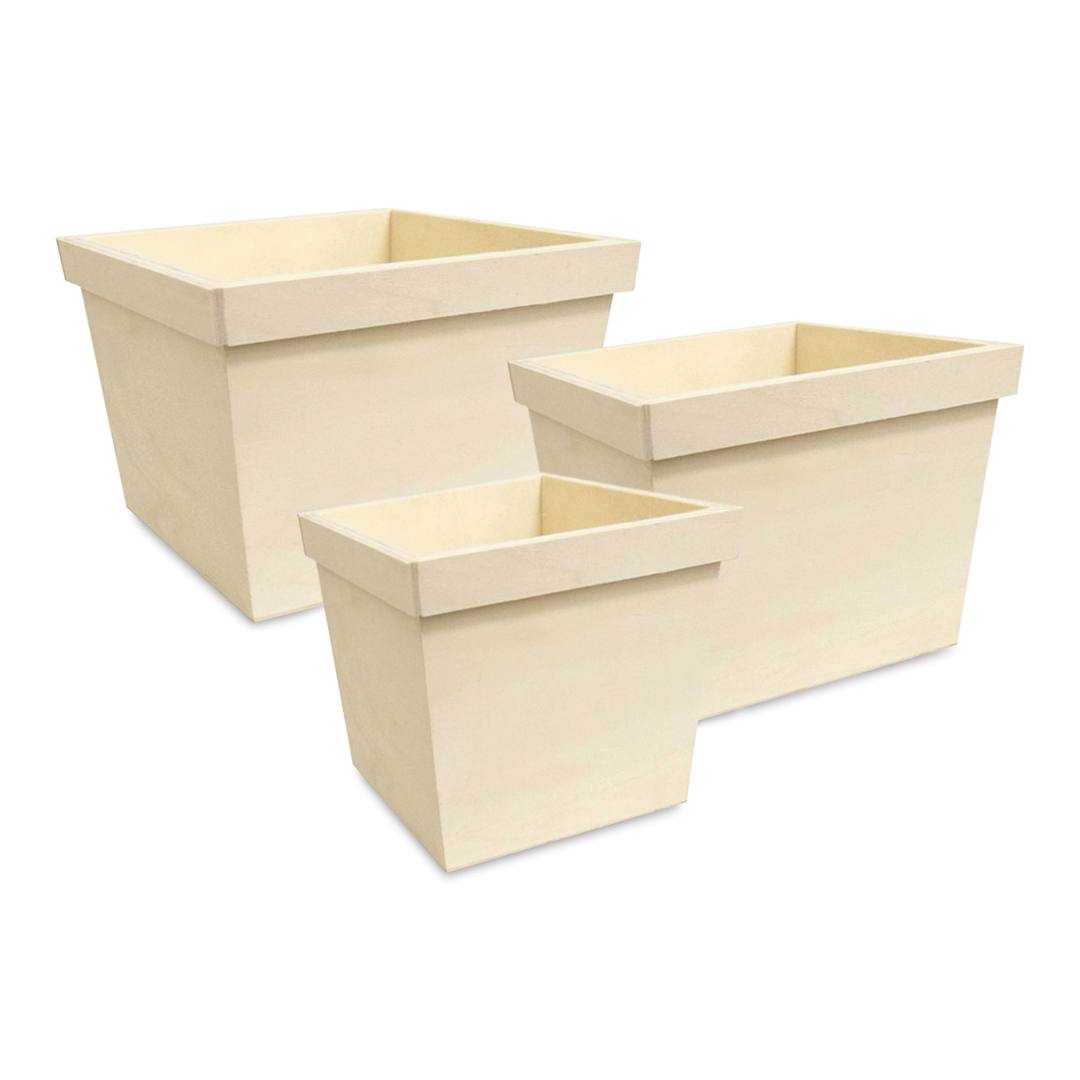 Open in modal - Craft Medley Wood Garden Pots - Set of 3, Squares (Assorted sizes)