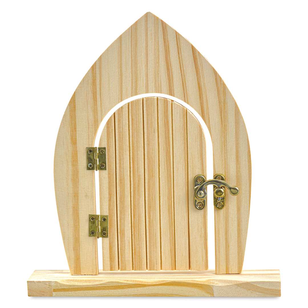 Open in modal - Craft Medley Wood Fairy Door, showing door hinges and lock