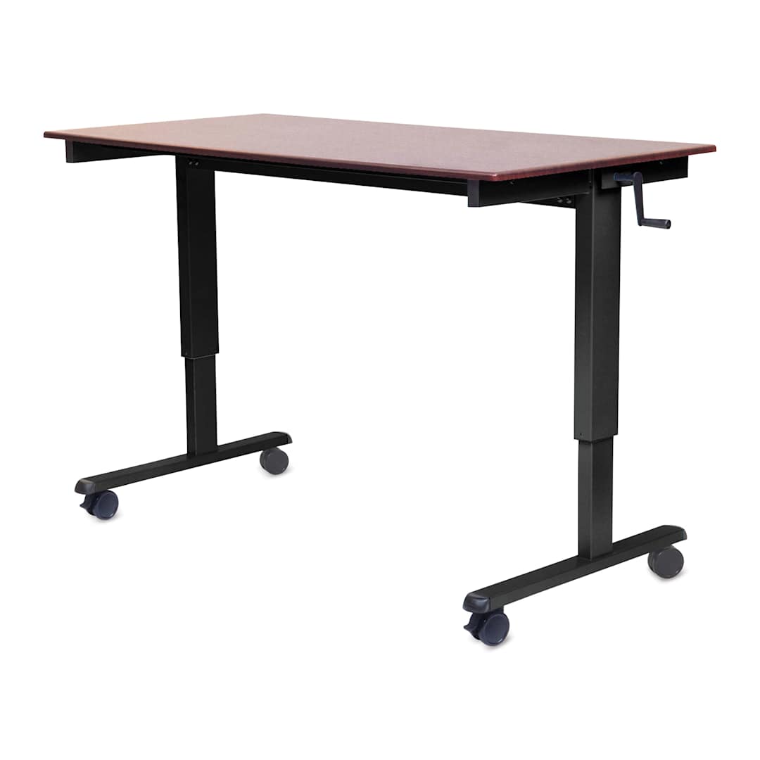 Open in modal - Luxor High Speed Crank Adjustable Stand Up Desk - Dark Walnut with Black Frame, 48" W - angled