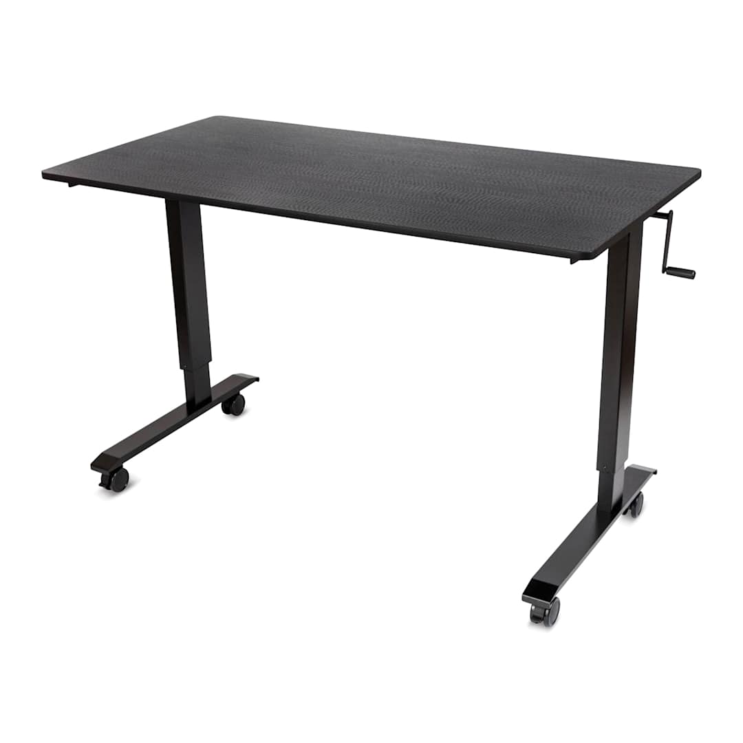 Open in modal - Luxor High Speed Crank Adjustable Stand Up Desk - Black Oak with Black Frame, 59" W - angled