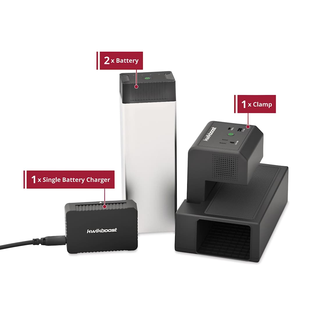 Open in modal - KwikBoost EdgePower Desktop Charging Station System - Personal Use Set, components laid out. 