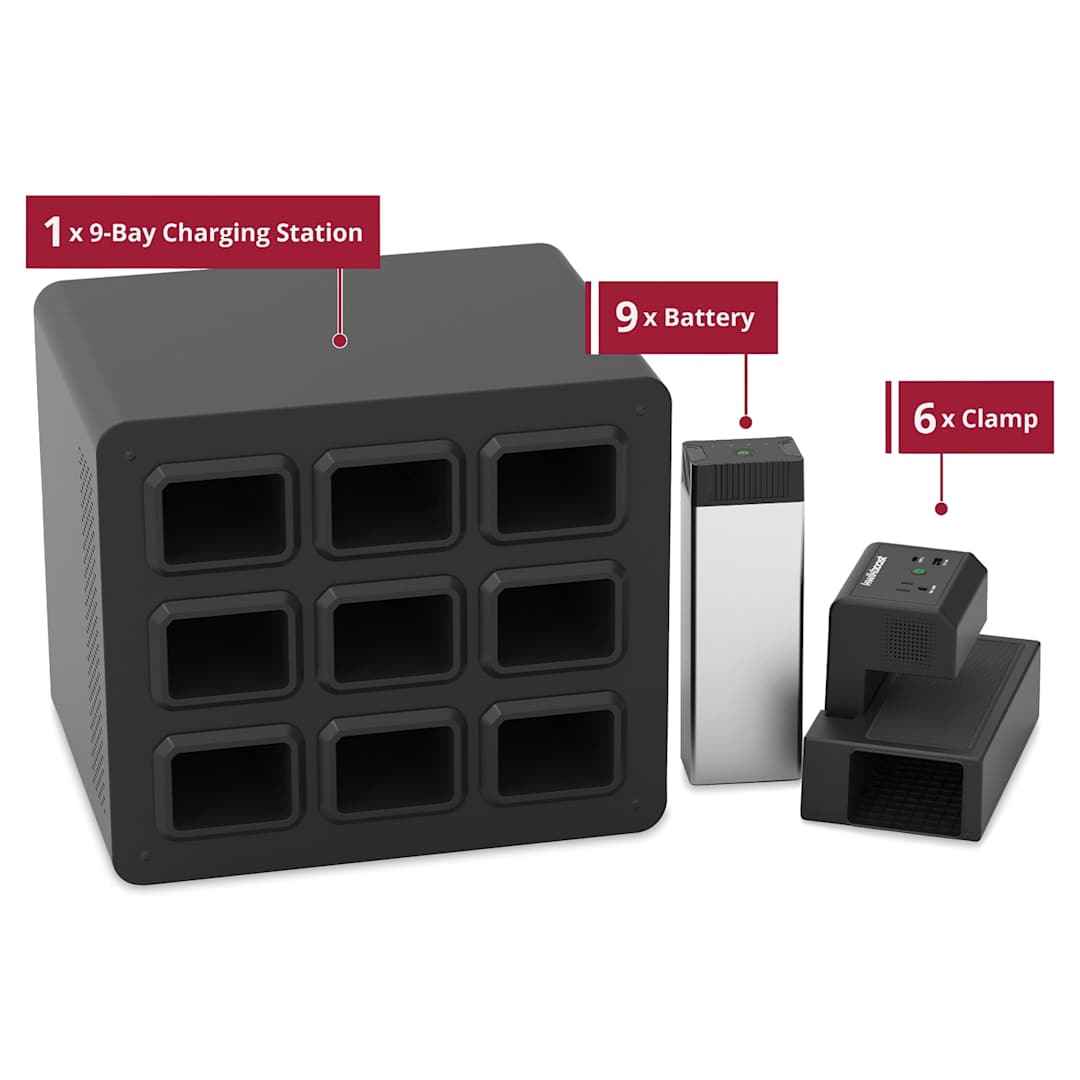 Open in modal - KwikBoost EdgePower Desktop Charging Station System - Heavy Use Set, components laid out. 