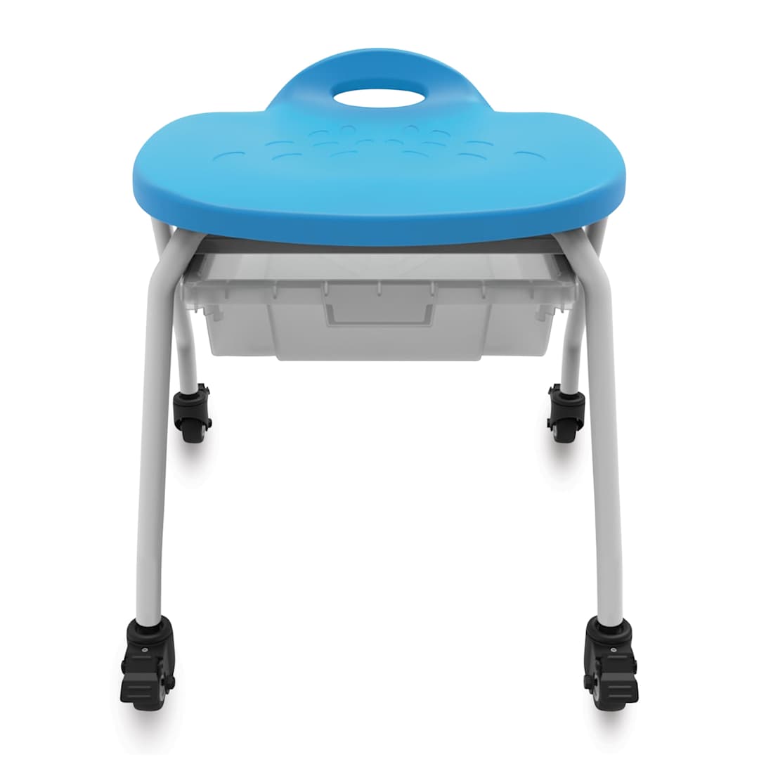 Open in modal -  Stackable Classroom Stool with Wheels and Storage, front view of the stool. 