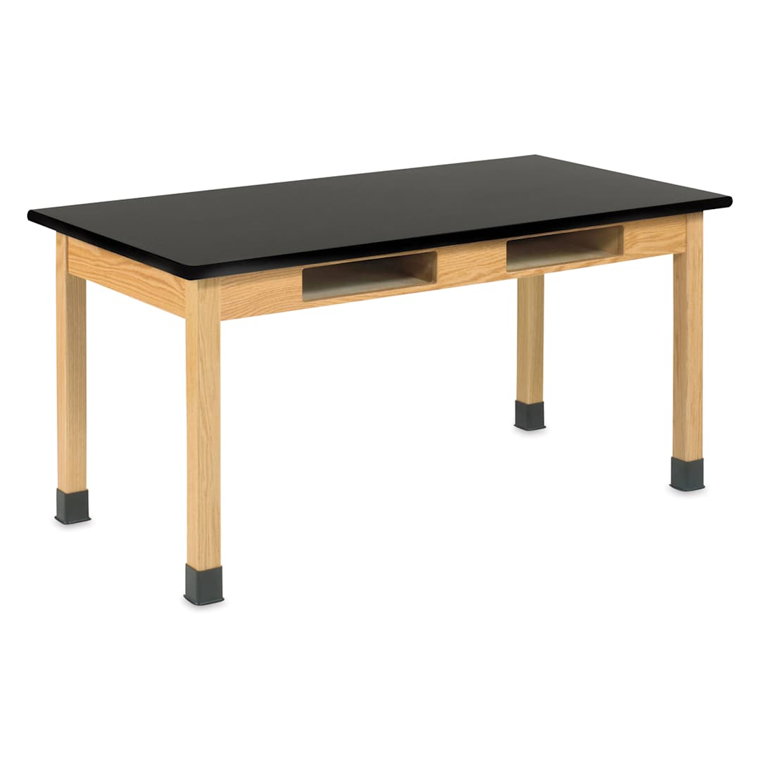 Open in modal - Compartment Lab Table, view of the high pressure laminate top measuring 54" x 24" x 36".