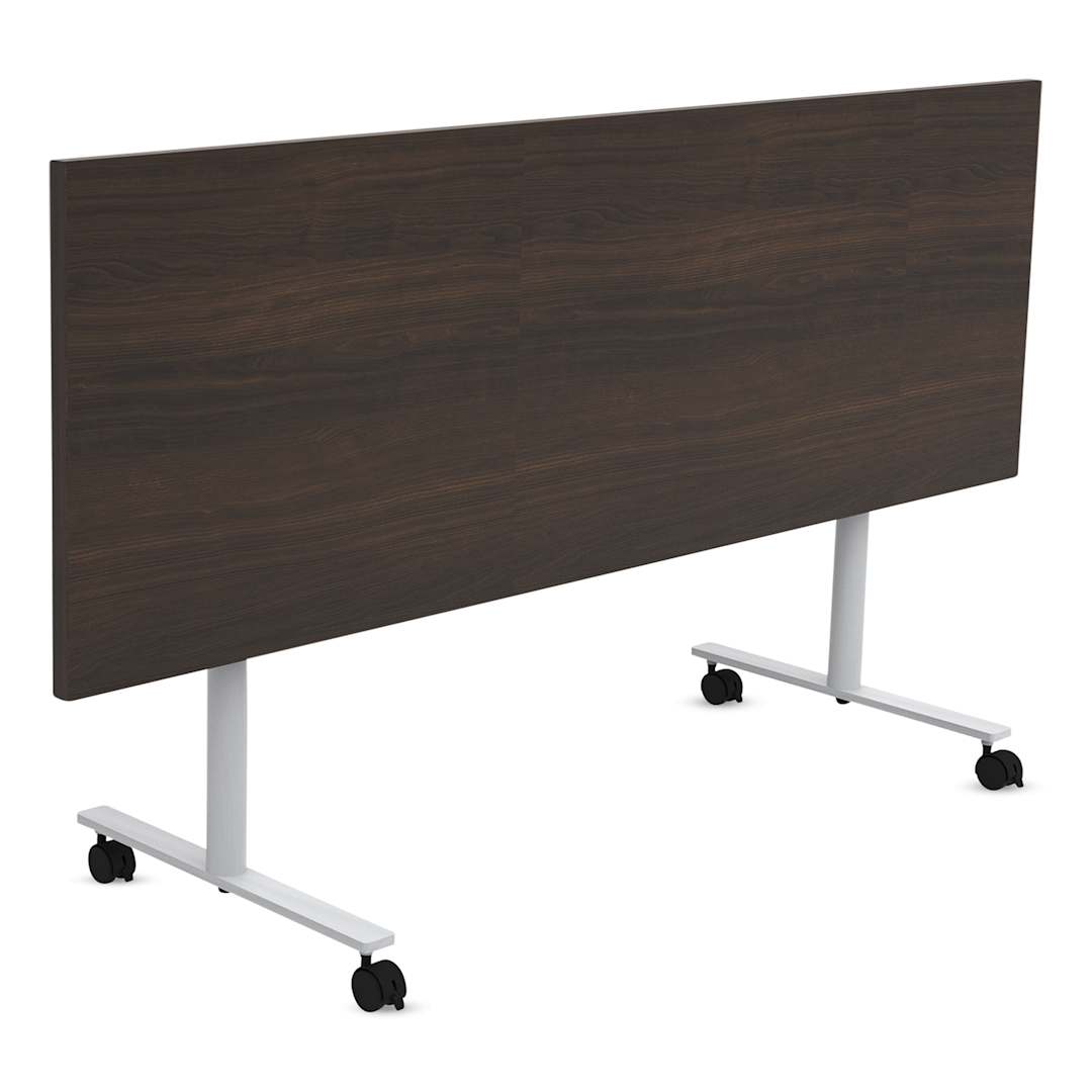 Open in modal - Safco Jurni Flip-Top Table with Casters - Columbian Walnut, 24" x 72", top folded