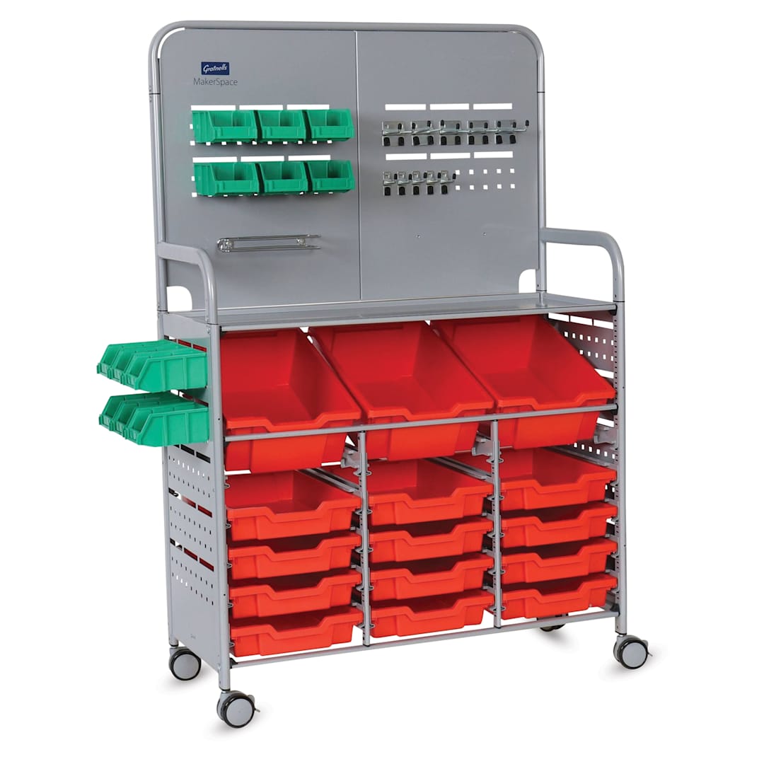 Open in modal - Gratnells Makerspace Cart - Silver with Flame Red